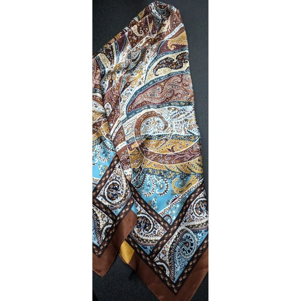 New Talbots Scarf Women Brown Teal Paisley‎ 100% Silk Foral Boho Festival